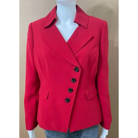 Tahari Women's Coat Blazer Jacket Single-Breasted Lapel Long Sleeve Work 10 Red - Picture 1 of 10